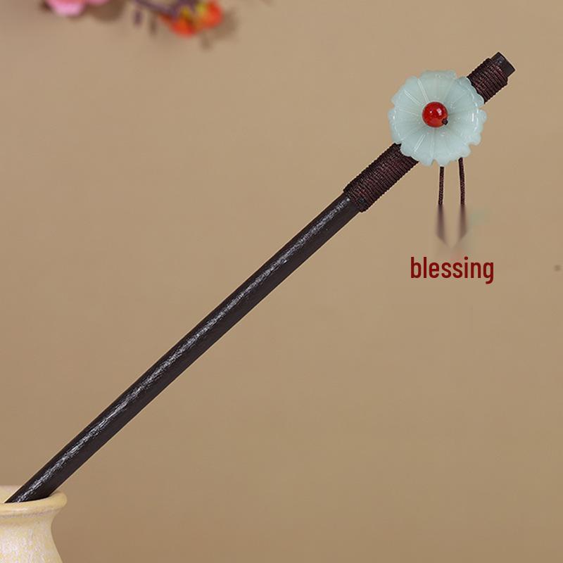 Vintage Tassel Wooden Hairpin for Women - Imitation Ebony Hanfu Accessory, Ancient Style Costume Hairpin