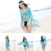 Women Summer Beach Bikini Cover Up Loose Chiffon Blouse Shawl Scarf with Buttons