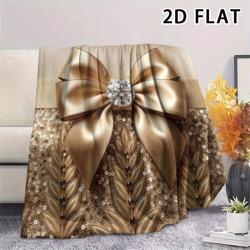 1Pc 2D FLAT Luxury Bow Print Flannel Blanket,High quality Comfortable for All Seasons,Home Decor,Warmth and Comfort,Perfect for Christmas Gifts