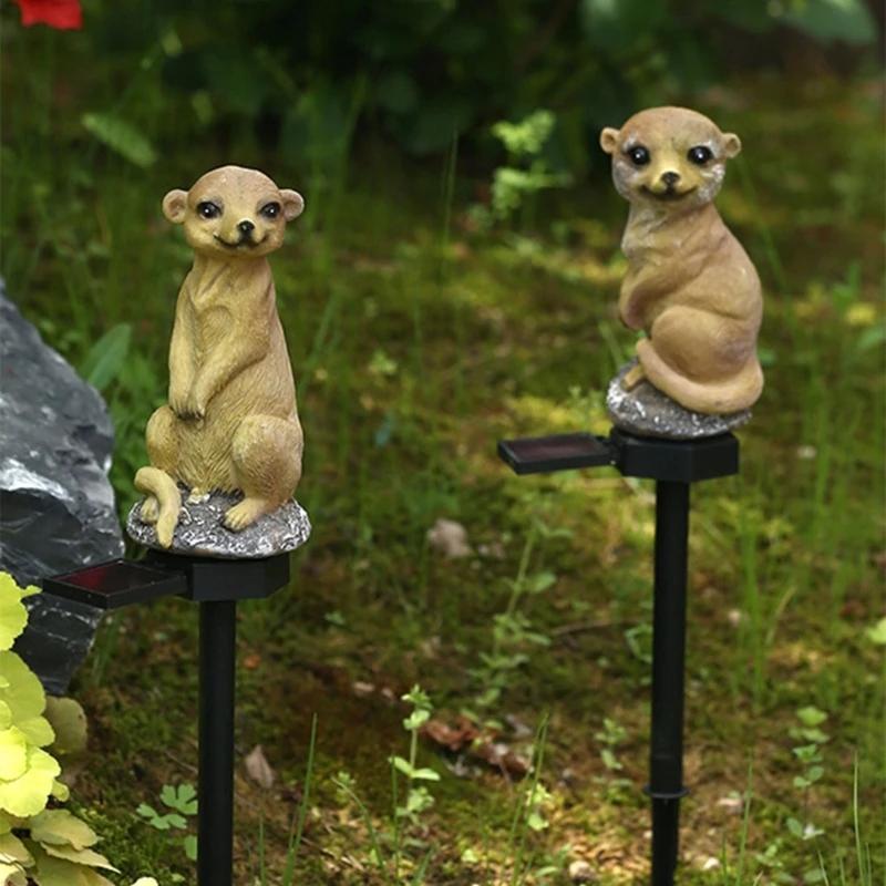 Solar Resin Lights Ground Mounted Fox Mongoose Lamp Decorative Outdoor Garden Courtyard Lights Garden Roadside LED Night Lamp