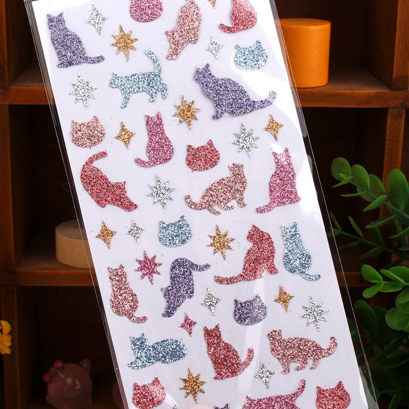 Gold Glitter Spark Heart Star Animal Cown DIY Stickers Self-adhesive New Year Gift for Kid Face Scrapbook Decora Bright Stickers