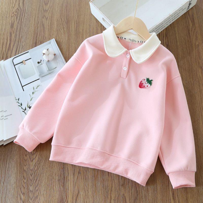 Girls Autumn Polo Collar Sweatshirt Middle Kids Long Sleeve Thin Jacket Student Casual Top