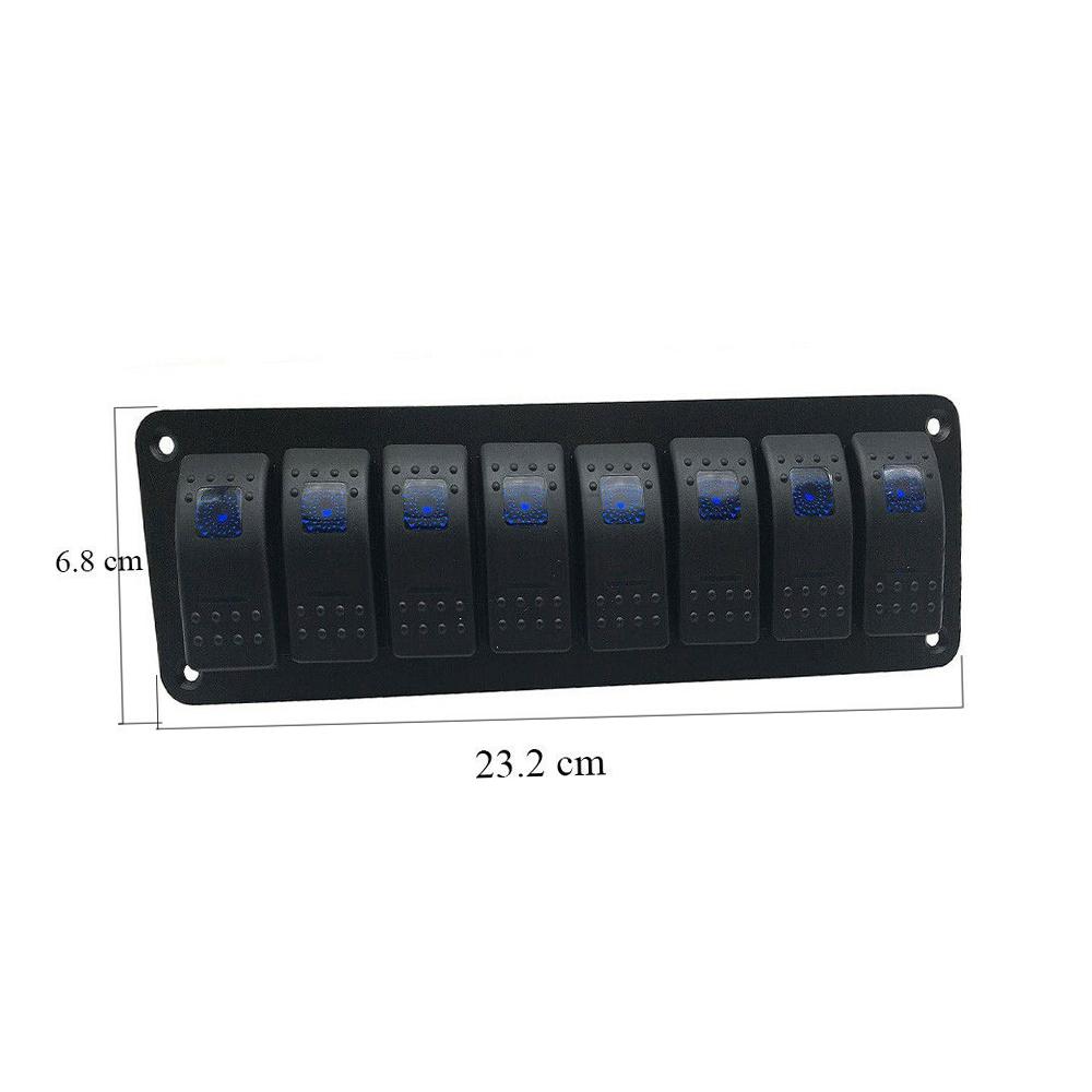 8 Gang Marine Boat Rocker Switch Panel, 12V 24V Waterproof RV LED Switch Panel for Car Truck Marine Boat, On Off Toggle