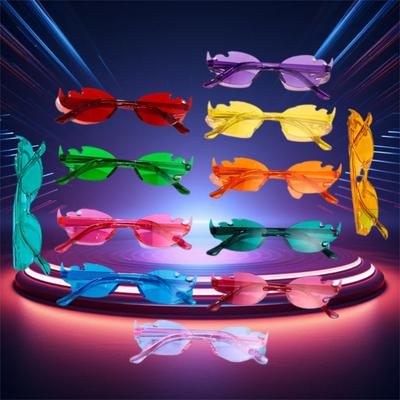 Women'S Fire Flame Sunglasses For Trendy Rimless Sunglasses Novelty Metal Frame Uv400 Sun Glasses Party Cosplay Eyewear