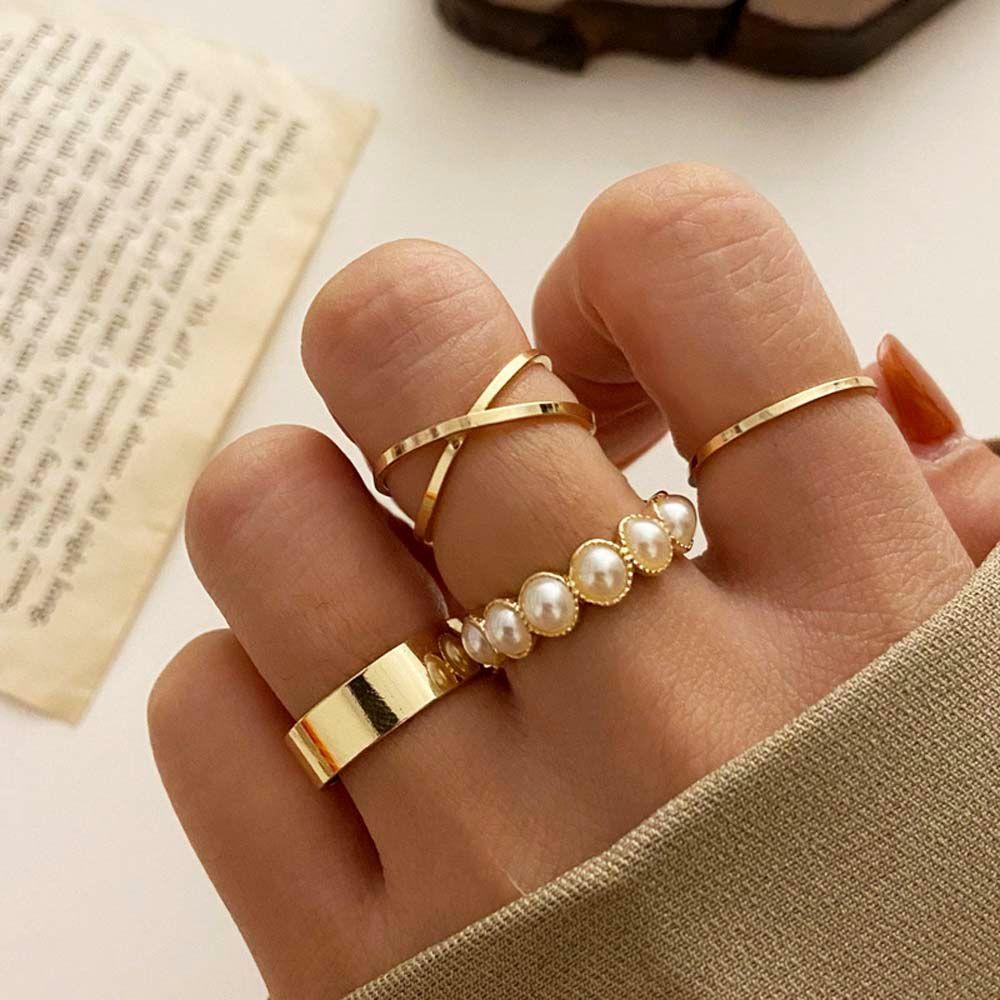 

Girl Party Jewelry Lady Pearl Hand Knuckle Rings Women Finger Ring Korean Style Rings Metal Rings