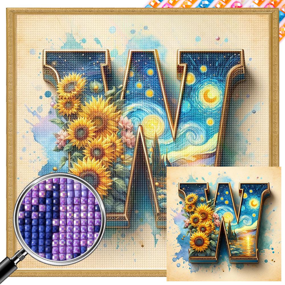 5D DIY Full Square Drill Partial AB Drill Diamond Painting Sunflower Letters for Living Room Bedroom Classroom Entrance 30x30cm