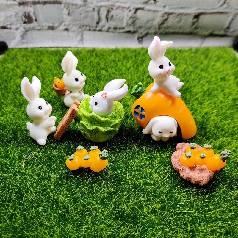 2025 Wielkanoc Słodkie Króliki Zajączek Marchewka Miniaturowa Figurka DIY Krajobraz Ozdoba Domowa Doniczkowa Dekoracja Ciasta Zwierzęce Akcesoria