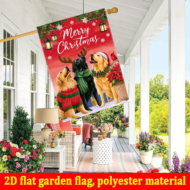 2D Flat - 2D Flat - 2D Flat - Printing 1pc Merry Christmas, Cute Dog Pattern Print Courtyard Flag - Double-Sided Garden Flag, Outdoor Decoration, Lawn