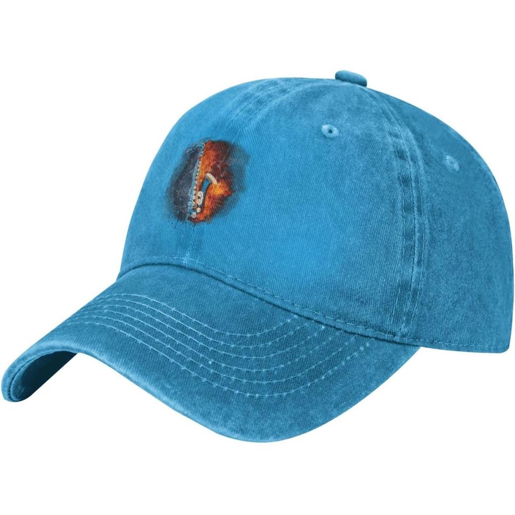 Fire Water Saxophone Graphic Washed Baseball Cap Premium Cotton Adjustable Dad Hat for Unisex