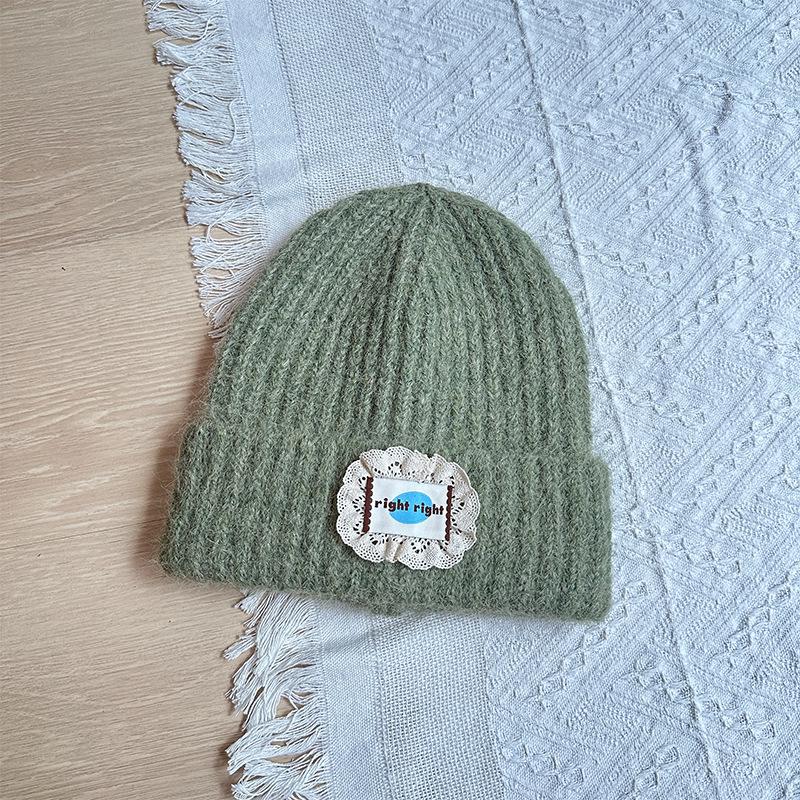 Label Knitted Hat Winter Thickened Warm Woolen Hat Fashion Versatile Lace Cloth Label Hat