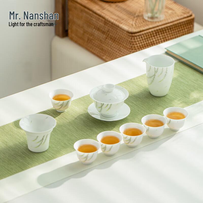 Nanshan Gentleman Hand-Painted White Porcelain Gaiwan Gongfu Tea Set
