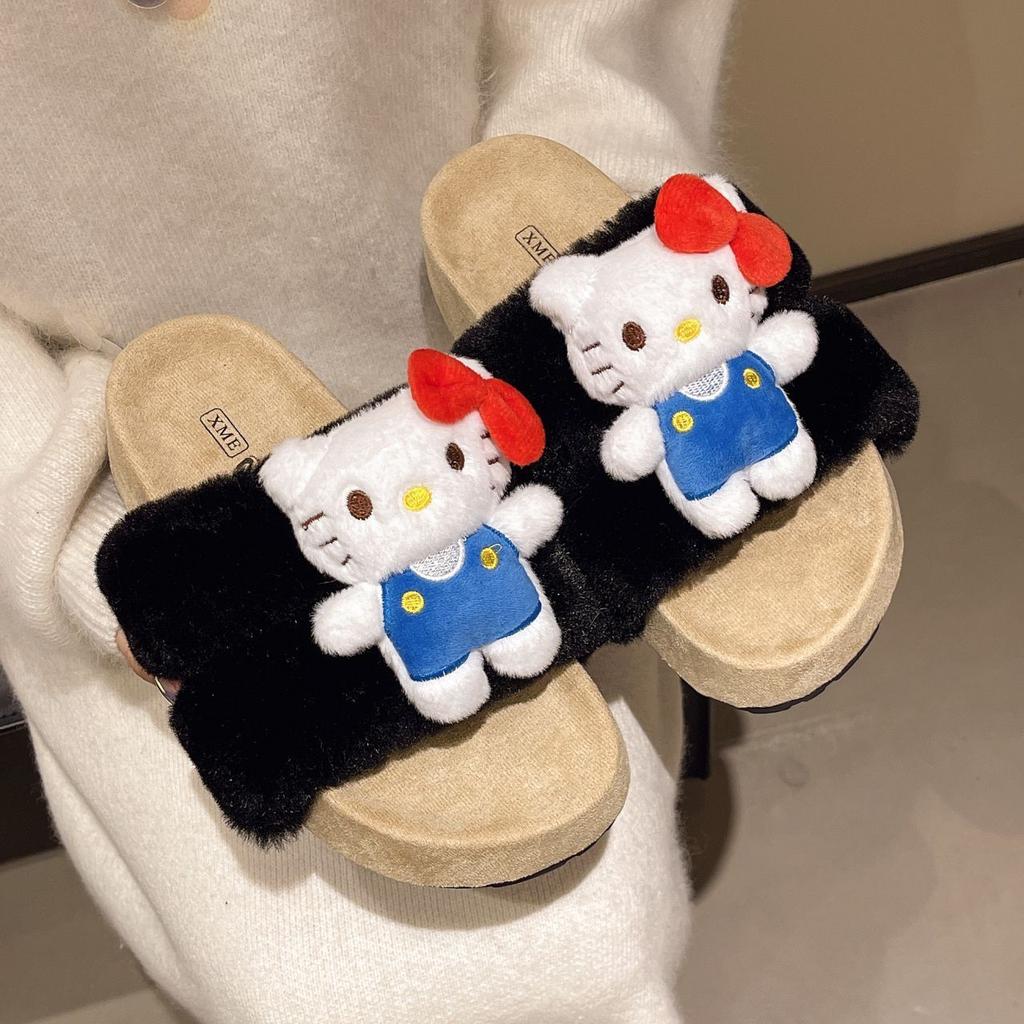Cartoon Warm Home Cotton Slippers Casual Wear Niche One-word Non-slip Fluffy Slippers Women's 2025 Autumn and Winter New