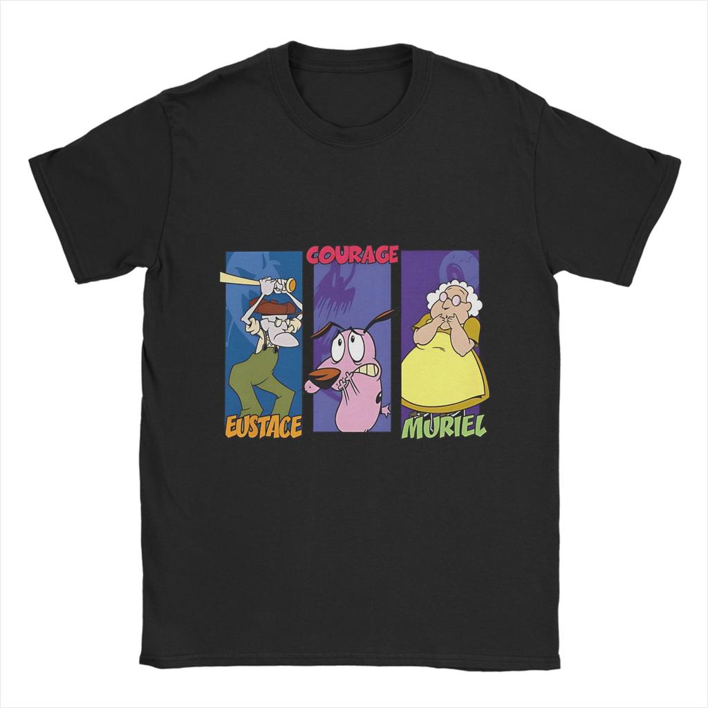 Courage Dog Cotton T-Shirt For Men Summer Aesthetic T Shirts Round Neck Fashion Tees Oversized Hot Sale Clothes