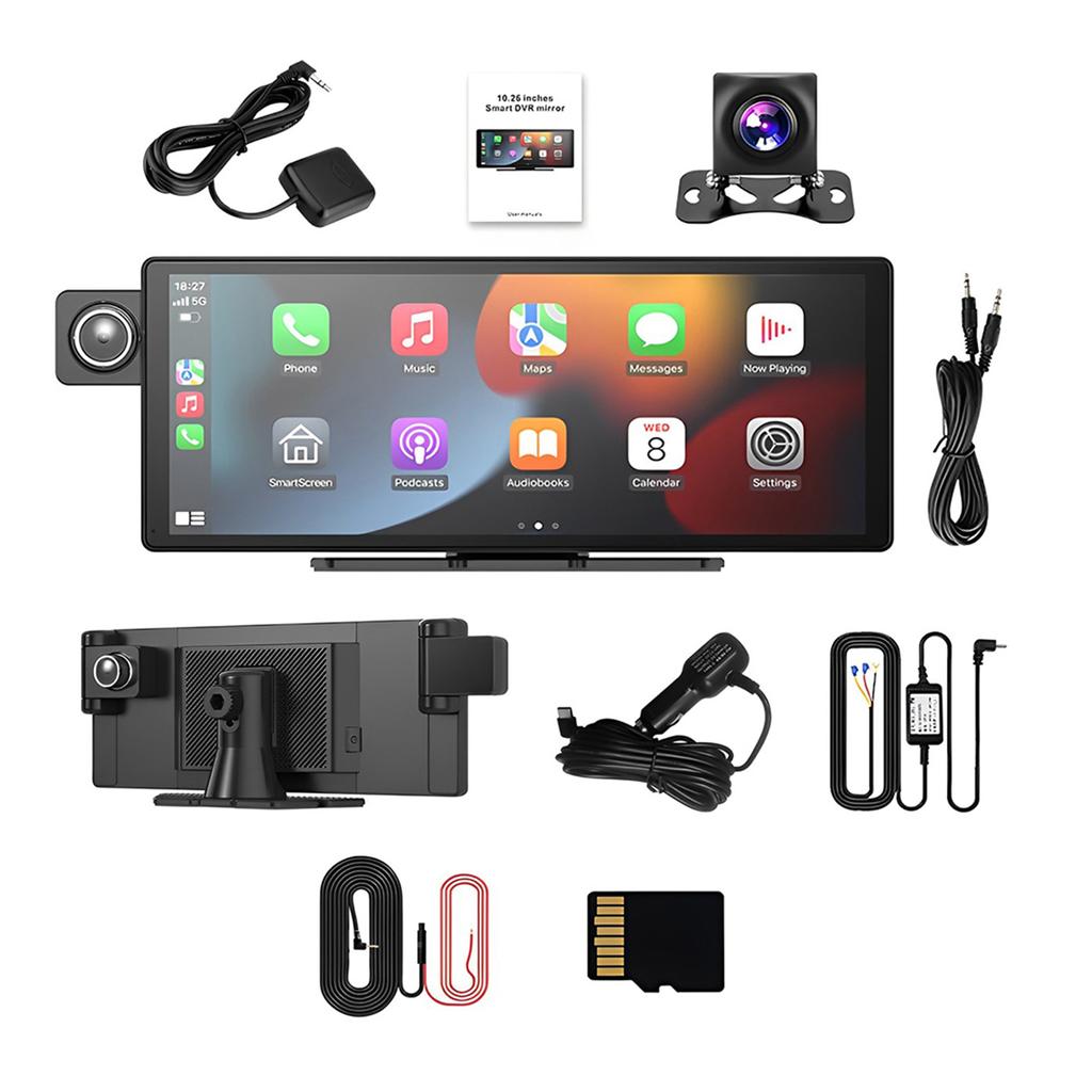 10.26 Inch Screen Car Dash Cam Wireless Carplay HD Rear Reversing Camera GPS Tracking DVR Dash Cam Video Player Android Auto