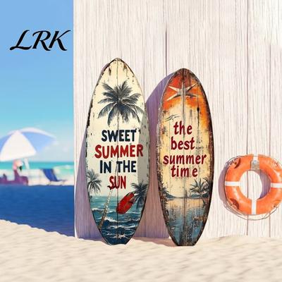 Tropical Beach Decoration 1/3Pcs Surfboard Plaque Decoration, Solid Wood Vintage Coastal Wall Sign, Outdoor Waterproof Art Ornament Retro Seaside