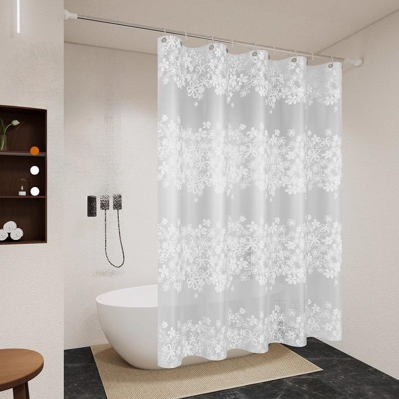 Transparent Waterproof Shower Curtain Bathroom Translucent Partition Curtain Easy Clean Wipe Mildew Proof Curtains with Hooks