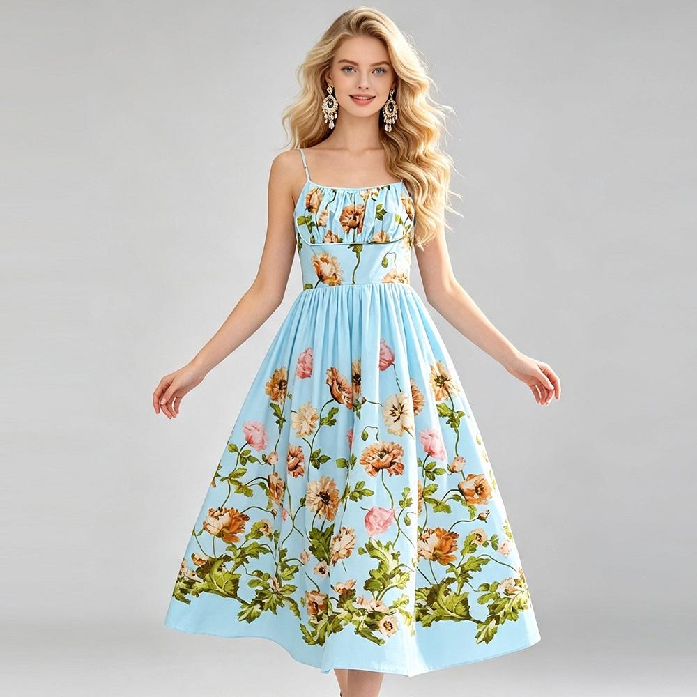 Sleeveless Strap plus size Vintage Floral New In Dresses For Women Casual Long Summer Dress