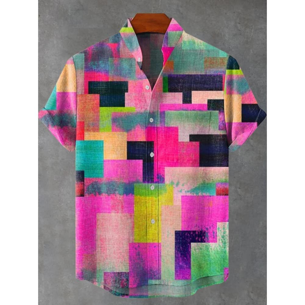 Hawaiian Men’s Short-Sleeve Shirt Casual Puppy 3D Print Rainbow Summer Trend Top