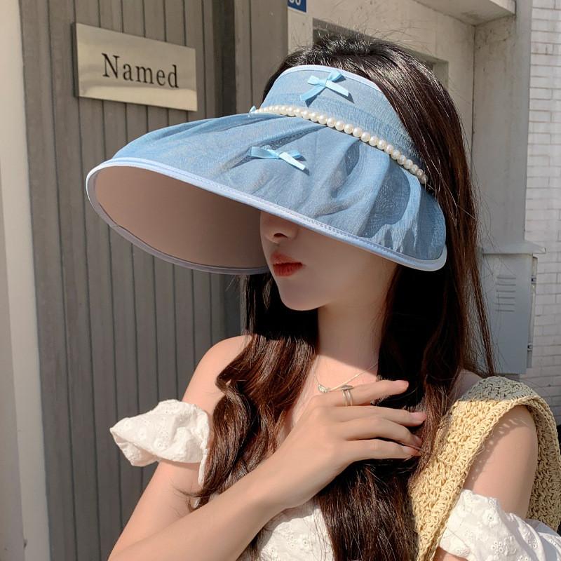 Summer Sun Protection Hat With Large Brim And Pearl Bow For Womens Outdoor Sunshade