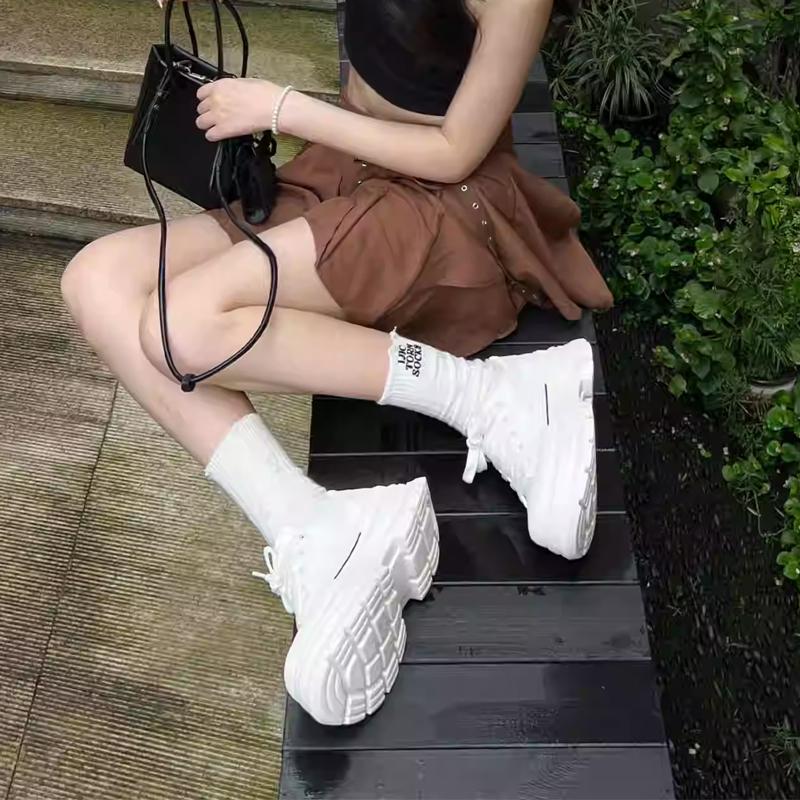 Fashion Leather Thick Sole Shoes Womens 2025 Spring New Internet Celebrity Casual Sports Dad Shoes Sneakers Female Shoe Platform Women