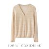 Elegant Women's Cashmere V-neck Cardigan with Hollow Out Design for Autumn/Winter