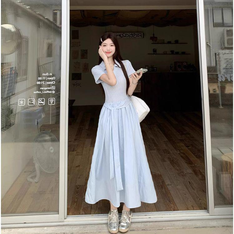 Polo Collar Tie-Waist Slimming Long Dress - Women's 2026 Summer Collection
