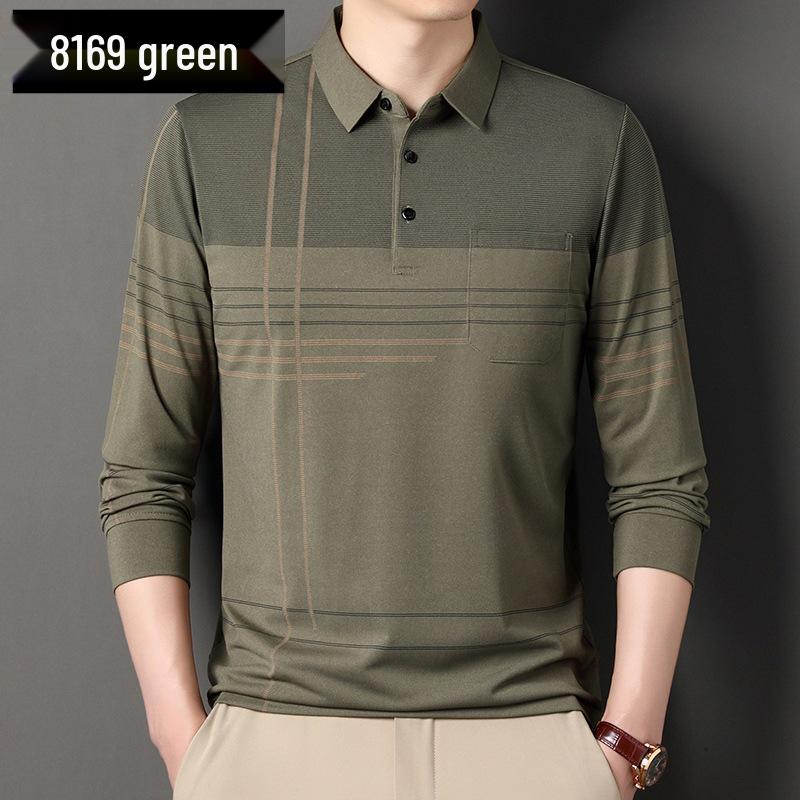 Men's Striped Autumn Cotton Polo - Long Sleeve, Turn-Down Collar, Breathable, Casual Business Shirt