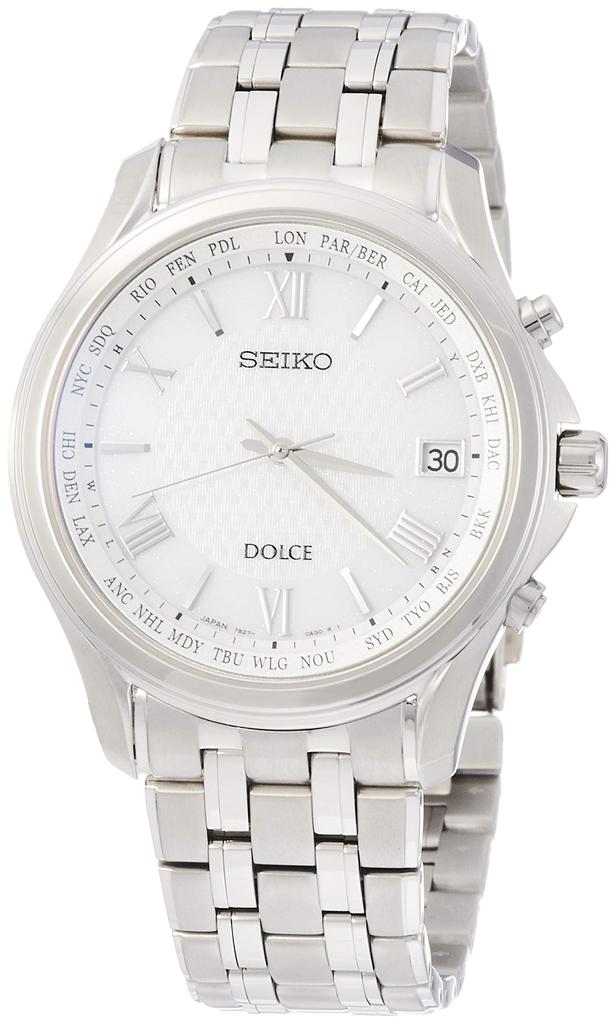 Seiko Watch Dolce Solar Radio Titanium Model Platinum Diamond Shield White Dial Curved Sapphire Glass SADZ201 Men's Silver