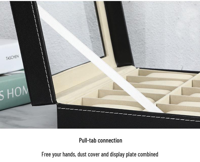 Rectangular Minimalist PU Leather 6-Slot Watch & Bracelet Storage Box with Window