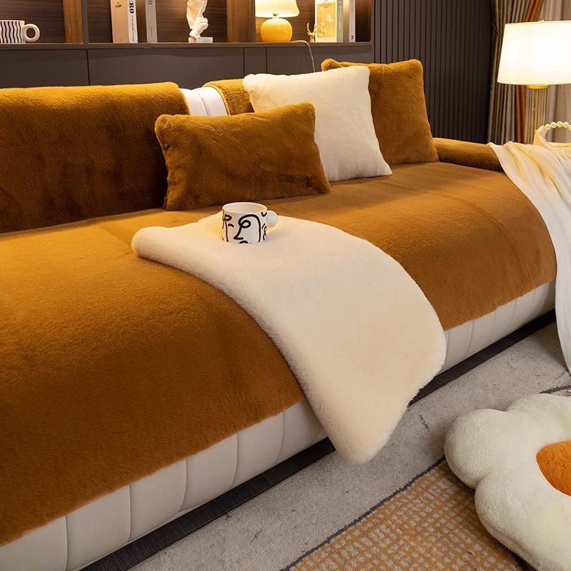 Mink Fur Sofa Cushion Winter Thickened Non-Slip High-Grade Cushion Light Luxury and Simplicity Modern Leather Sofa Cover Backrest Towel