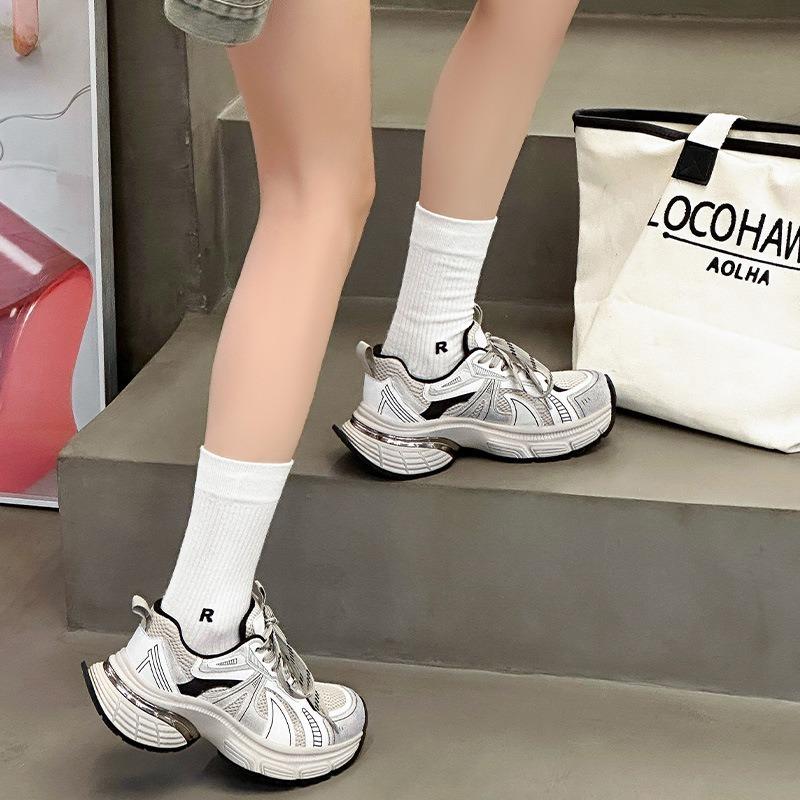 Muffin platform dad shoes women's spring new leather mesh breathable casual sneakers