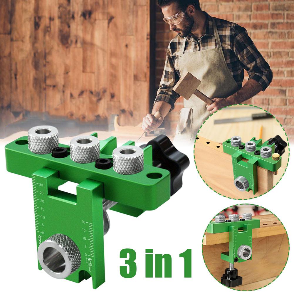 New Adjustable Wood Dowel Punch Locator Woodworking 3 In 1 Doweling Jig Kit Pocket Hole Jig Mini Cabinet Hole Drill Guide Tool