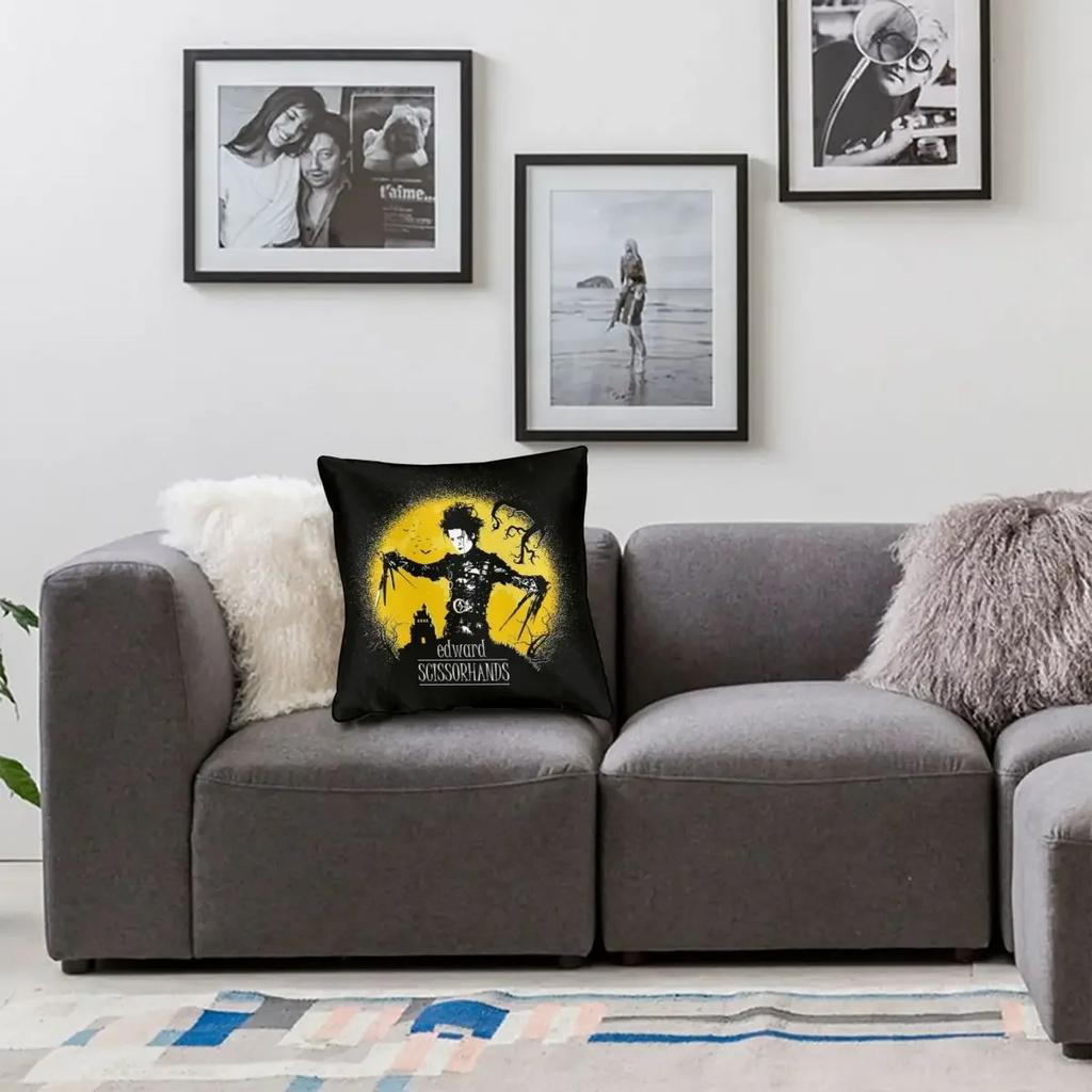 Edward Scissorhands Pillowcase Polyester Pattern Zip Decorative Sofa Cushion Cover Two Side Printing Pillowcase 45X45CM