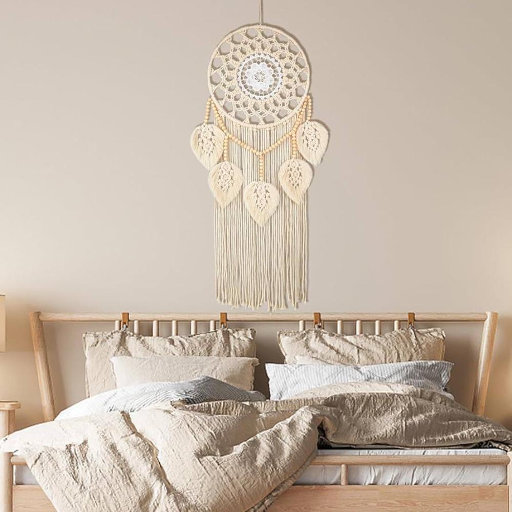 Macrame Wall Hanging Boho Wall Decor Tapestry Handwoven Fringe Dreamcatcher Bedroom Background Decor with Hanging Attachment