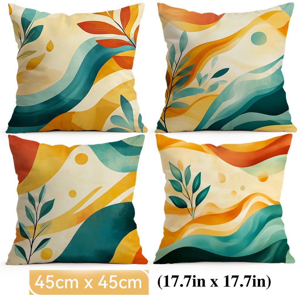 4 Pcs Minimalist Abstract Leaves Single-Sided Printed Pillowcase Cushion Cover,Suitable For Living Room,Bedroom,Car Decoration