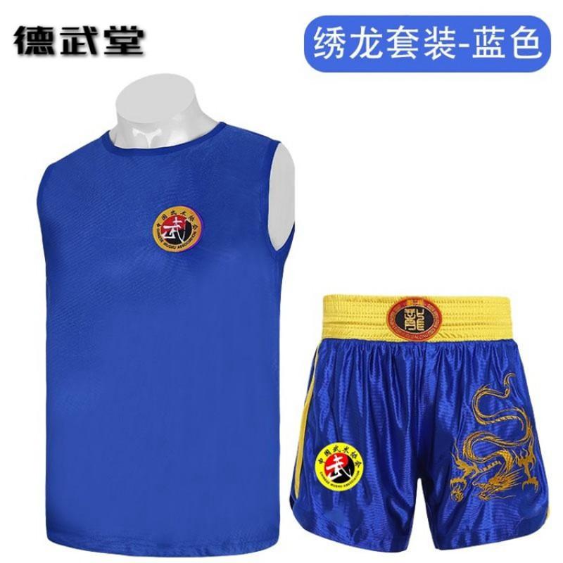 Martial Arts Training Uniform Kids Adults Short Sleeve Quick Dry Dragon Embroidery Fight Shorts Top