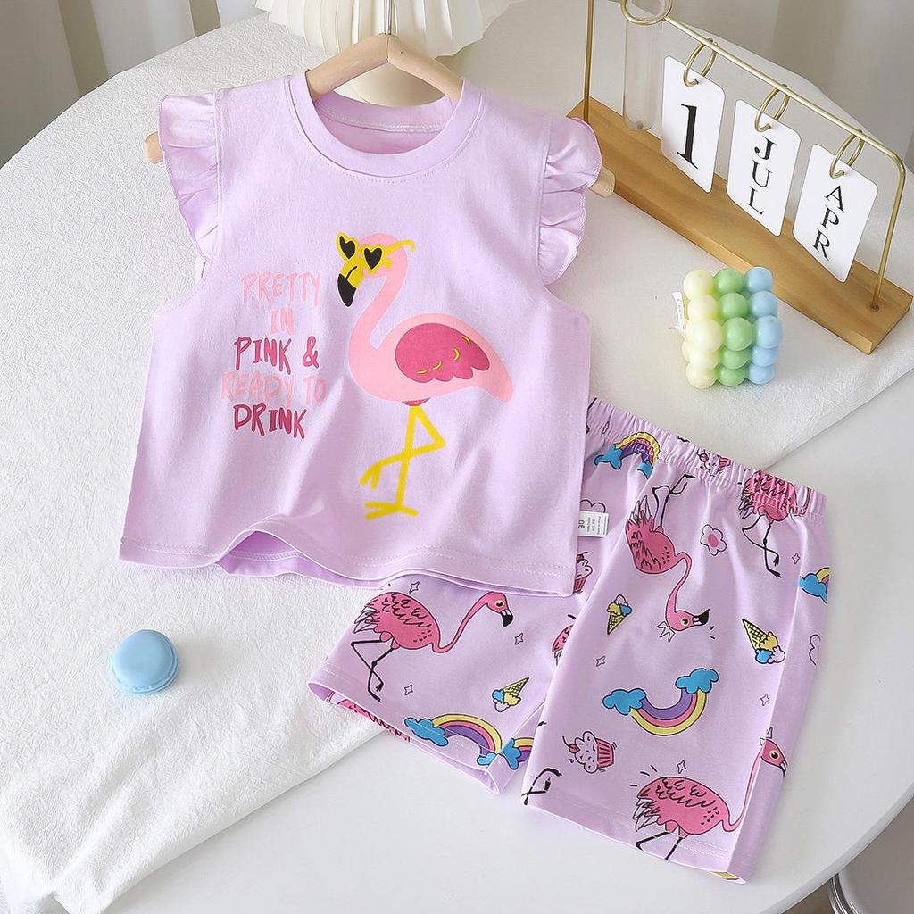 Girls' Summer Flutter Sleeve Top & Shorts Set - Korean Style Two-Piece Children's Outfit