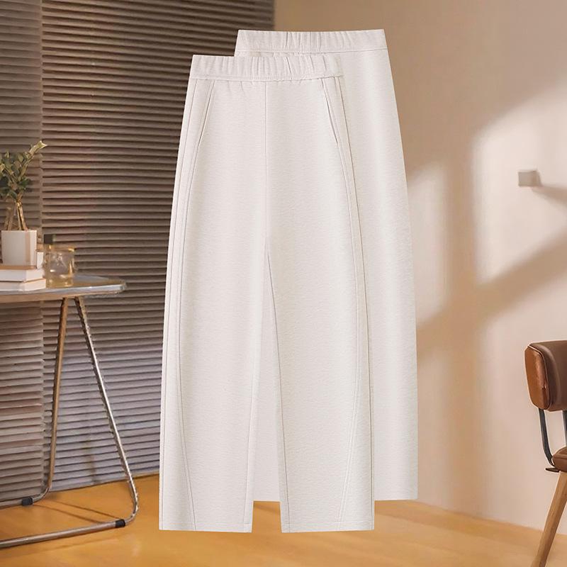 

Stylish Grey High-Waist Wide-Leg Pants for Women - Autumn/Winter 2025 Versatile Thicken Slimming Design with Plus Velvet. 3XL