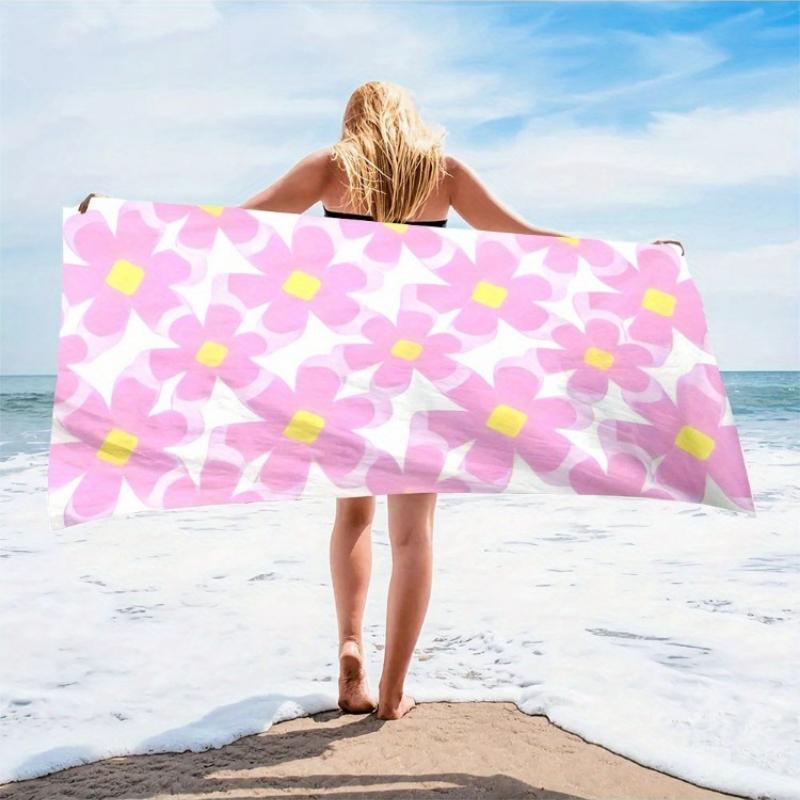 

1pc Microfiber Beach Scarf - Oversized Quick-Dry Lightweight Soft Breathable Towel with Floral Design, White with Pink & Yellow W30*H60(CM)