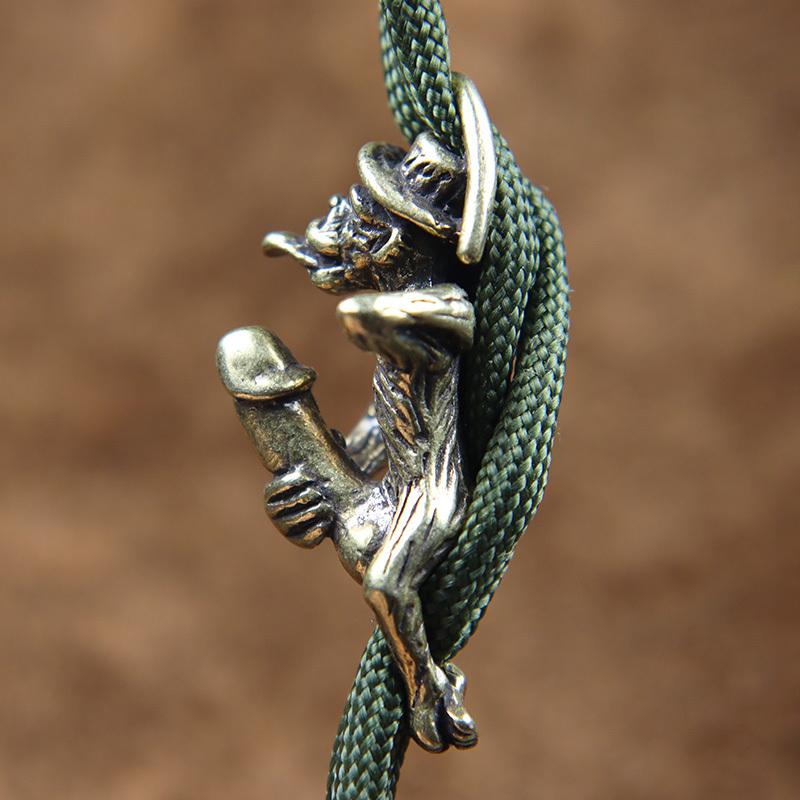 Retro Brass Naughty Monkey Tongue Out Knife Beads Playing Genitalia Penis Funny Keychain Pendant Bracelet DIY Accessory Lanyard Pendants