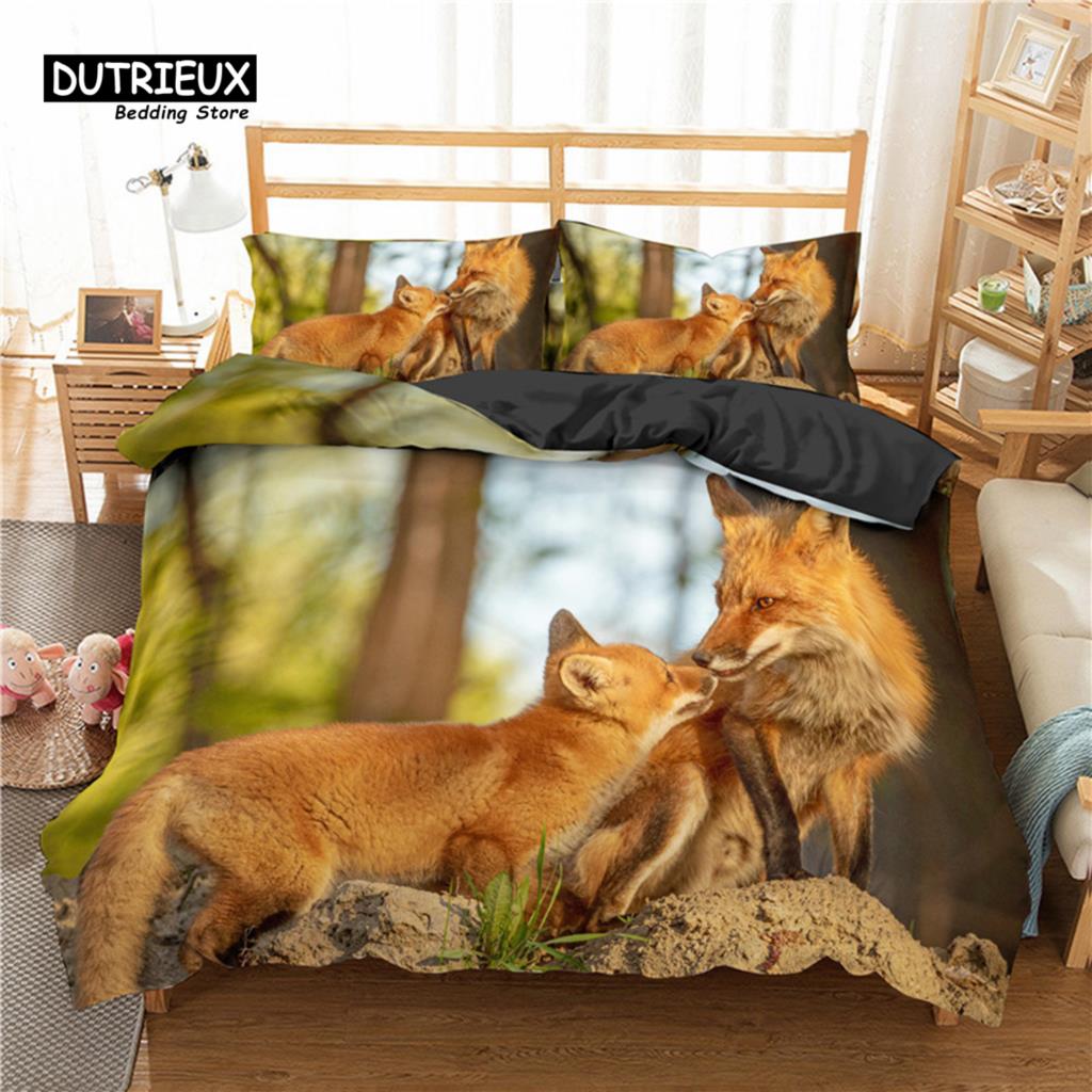 Cozy Elegant Twin Kids Fox Size Polyester Wild Animal Orange For Child Girls Teen Bedroom Decor Comforter
