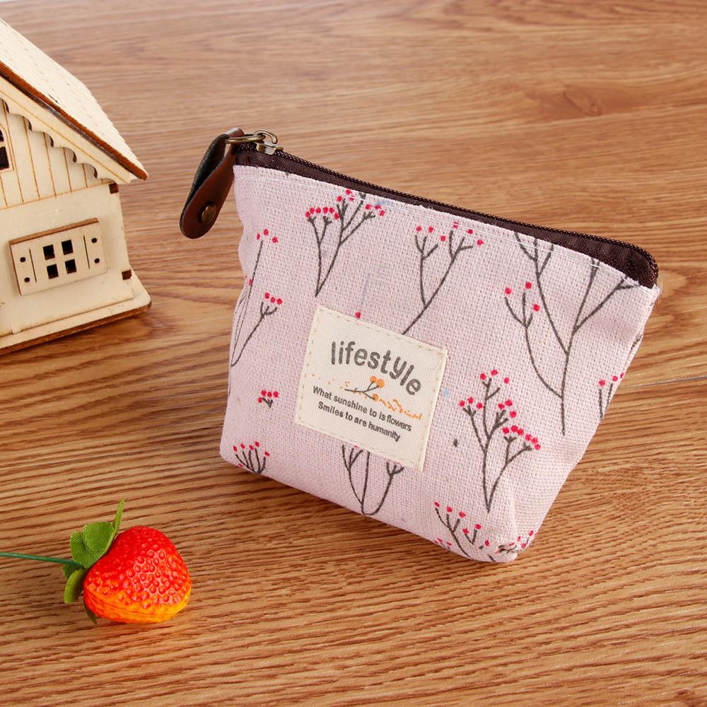 New Change pouch Korean Style Card Holder Flower Canvas Coin Purses Zipper Floral Print