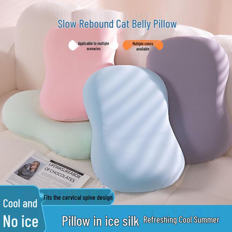 Ice Silk Memory Foam Cat Belly Pillow for Summer – Cervical Support Cushion for Sleep and Office