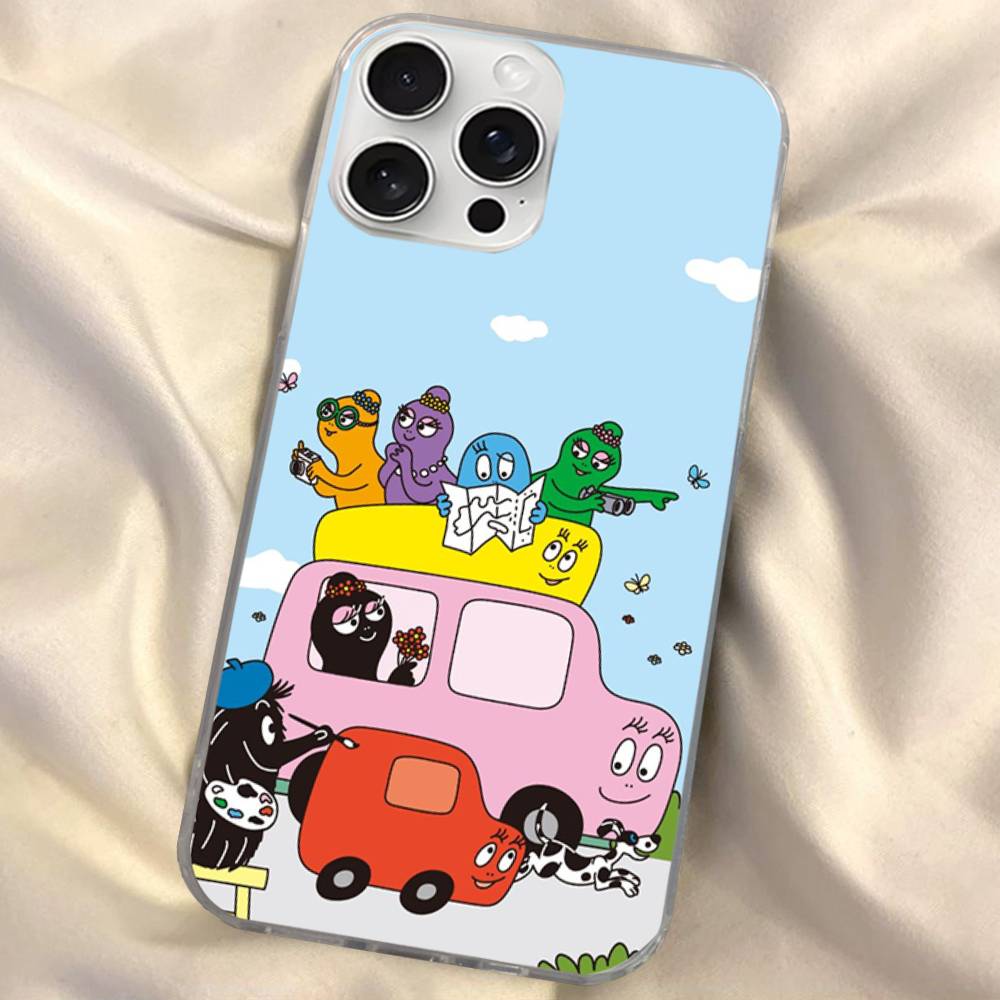 Cute Cartoon Barbapapa Silver Gradient Pleated Water Ripple Phone Case for IPhone 17 16 15 14 13 12 11 Pro Max