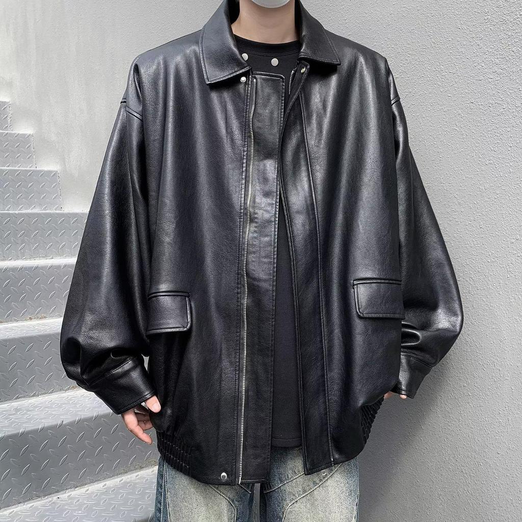 Men's Retro Brown PU Leather Jacket - 2025 Autumn/Winter Lapel Style