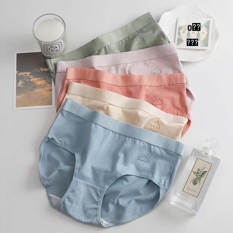Women's Mid-Waist Pure Cotton Panties - Solid Color with All-Cotton Crotch