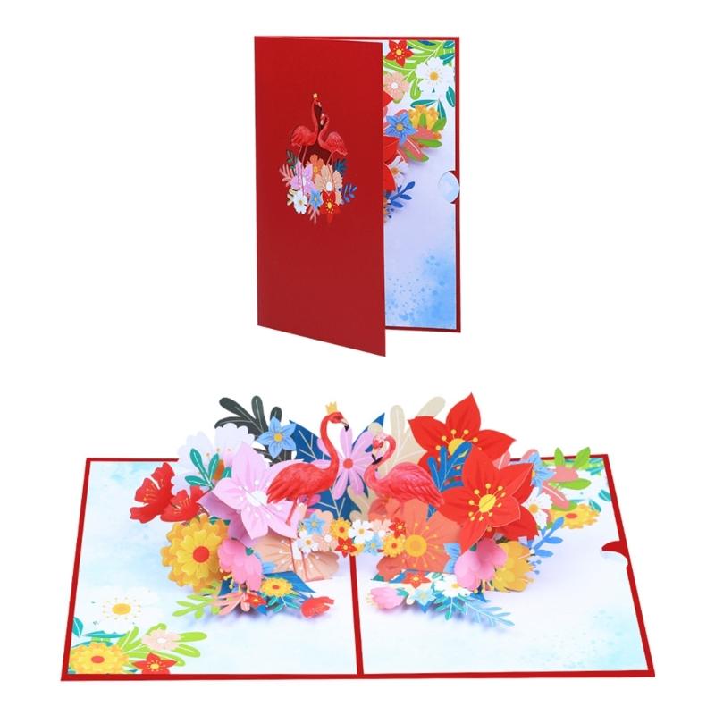 

3D Florals Flamingo Cards Popup Greeting Cards Blank Note Cards with Envelope 1