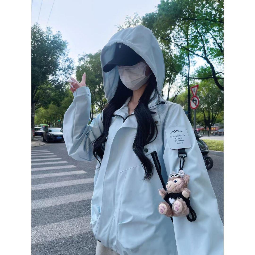 

Pink Windproof Hooded Windbreaker Functional Versatile Outdoor Autumn Jacket 2025 Design 3XL 75-83 kg