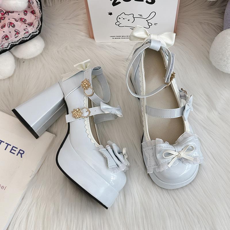 

Оригинальные туфли-лодочки на высоком каблуке с бабочками женские 2025 лето новые оригинальные Лолита с круглым носком Лолита милые туфли 35 синий