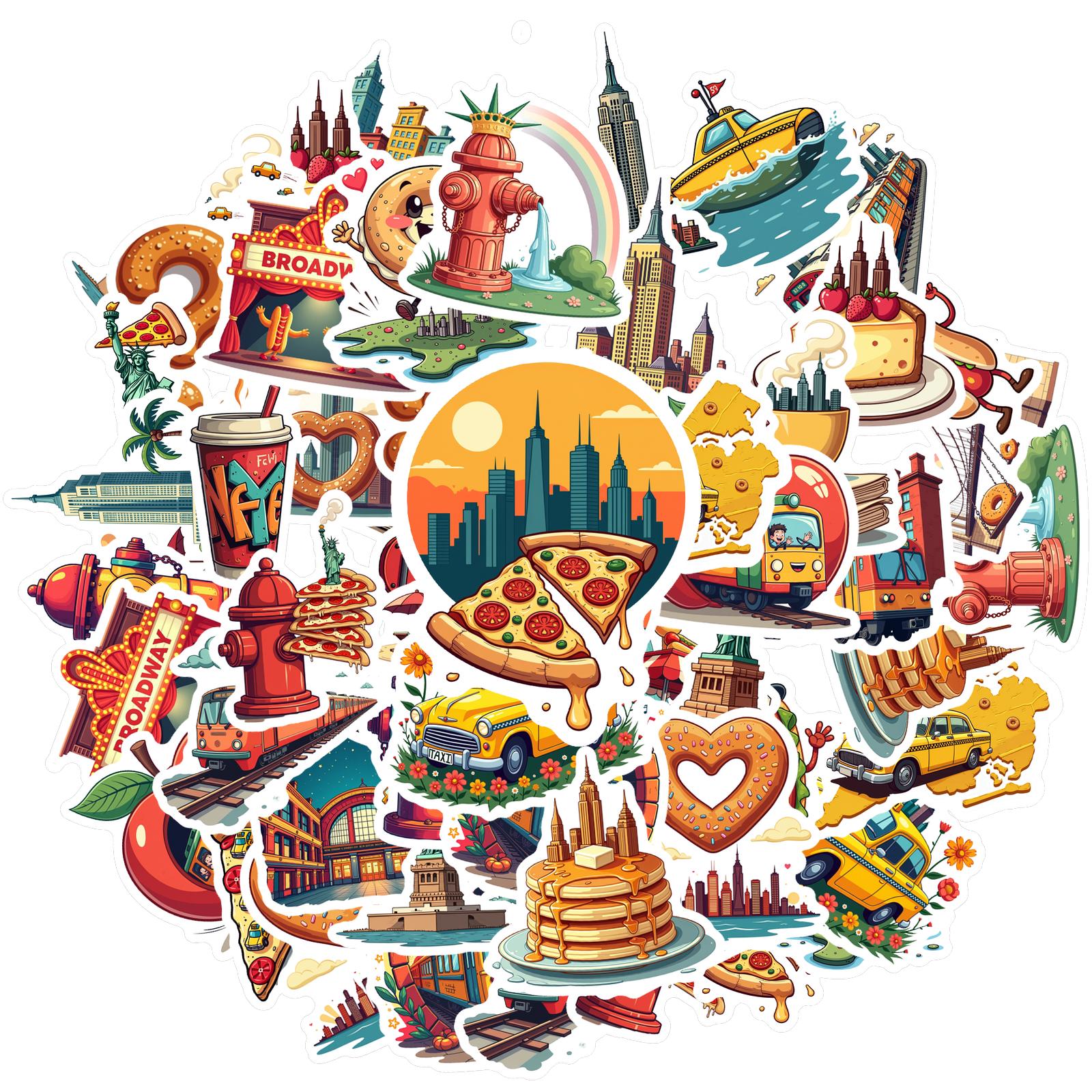 

35pcs Food City View Creative Stickers Kawaii Scrapbook Graffiti Decoration Laptop Luggage Phone Skateboard Waterproof Sticker